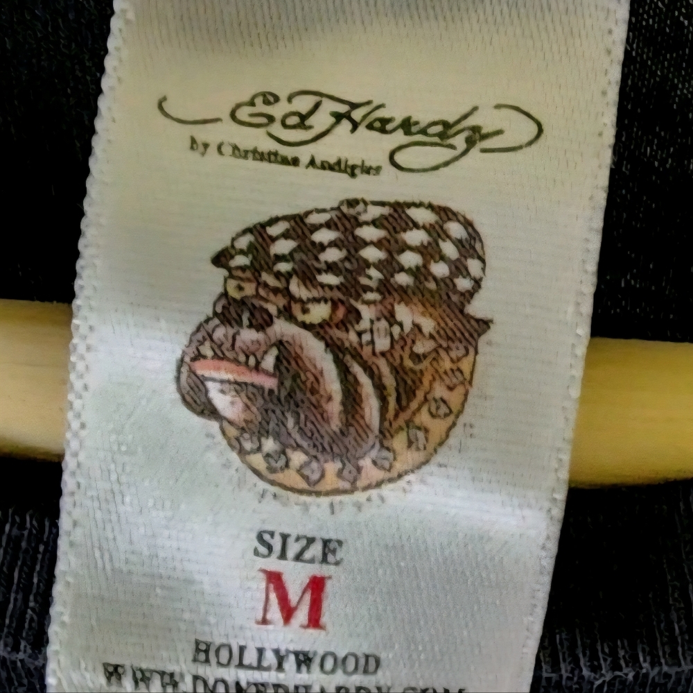 Vintage Ed Hardy Skull Floral Tee Dress 💀Y2K Graphic Bodycon Mini Black Sz. M - Picture 9 of 10